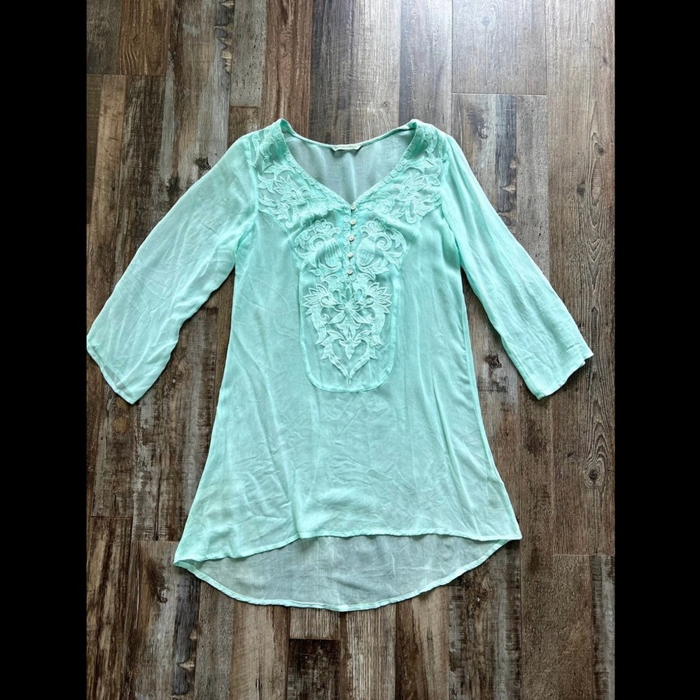 EUC LN SOFT SURROUNDINGS Turquoise Swim Coverup Tunic S M Tularosa Free People